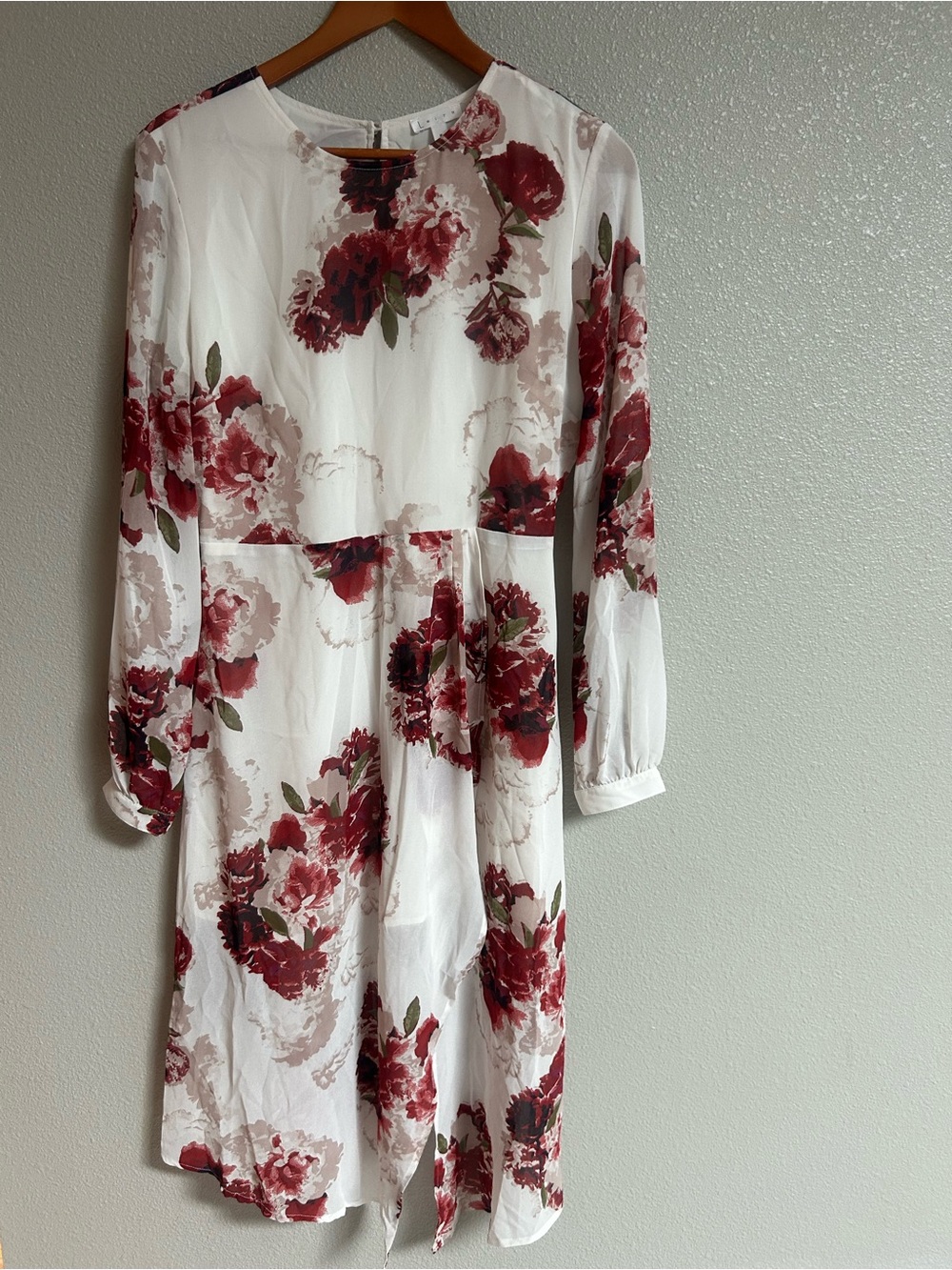 Leith Ivory Midi Dress with Burgundy Floral Print - Picture 2 of 4